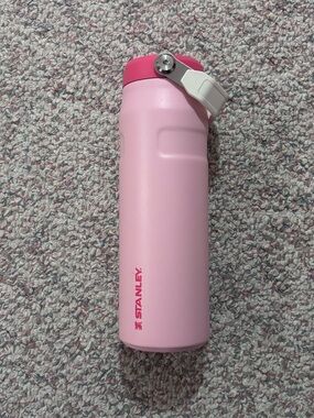 Stanley Pink Water Bottle with White Carry Loop